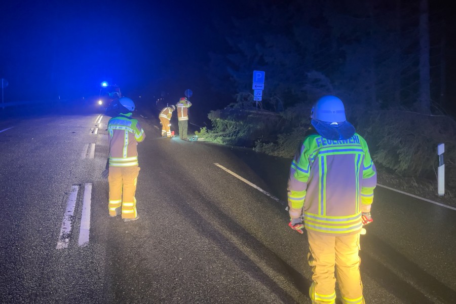 Auf der B4 im Bereich Radau-Wasserfall Richtung Marienteichbaude waren gleich mehrere Bäume umgefallen und hatten Fahrspuren blockiert. 