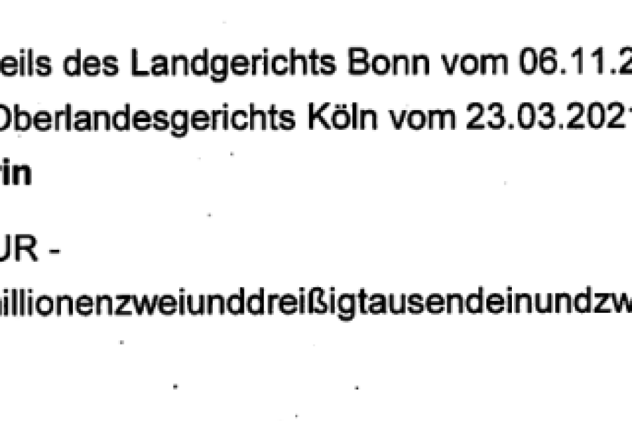 Dieser Kostenfestsetzungsbeschluss erging nach einem Prozess gegen VW und Audi an den Mandanten von Oguz Korumtas. 