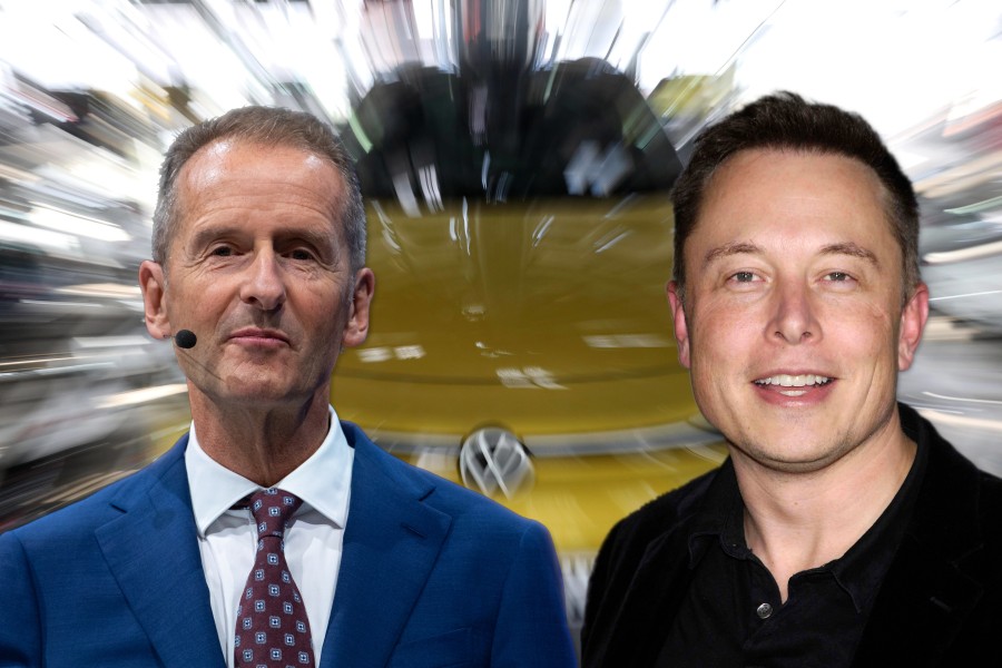 VW holt langsam auf in Sachen E-Auto. In einer Sache hat Elon Musk mit Tesla noch die Nase vorn. (Montage)