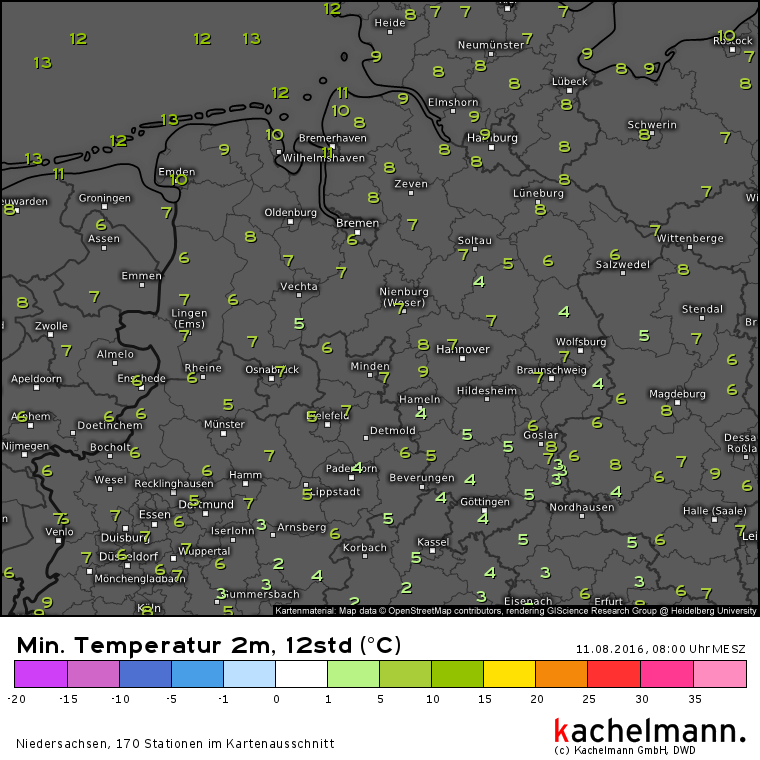 Sehr frische Nacht in der Region