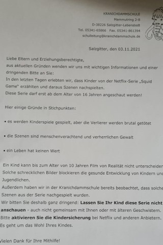 Die Kranichdammschule aus Salzgitter hat dieses Schreiben an die Eltern der Schüler verschickt. 