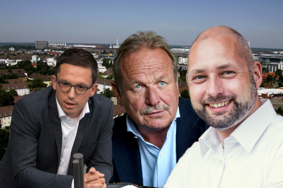Von links: Falko Mohrs (SPD), Frank Bsirske (Grüne) und Andreas Weber (CDU). Sie alle gehen in Wolfsburg-Helmstedt ins Rennen. 