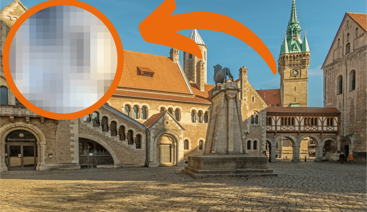Braunschweig Burgplatz mit verpixeltem Bild in der Ecke