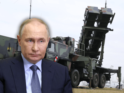 Bildmontage aus Wladimir Putin und dem PATRIOT-System.