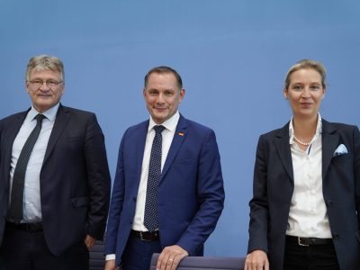 Jörg Meuthen mit Tino Chrupalla und Alice Weidel